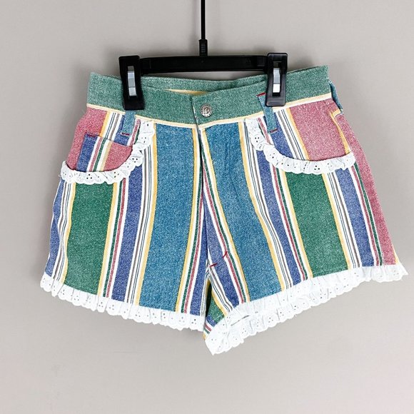 Vintage 80's 90's Camptown Club Stripe Vest and High Waisted Shorts 7/8 Juniors - Picture 3 of 5